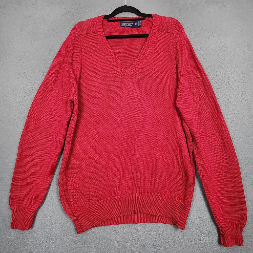 Vintage Lands End Sweater Mens Large Tall Red Drifter V Neck Knit Made USA 90s
